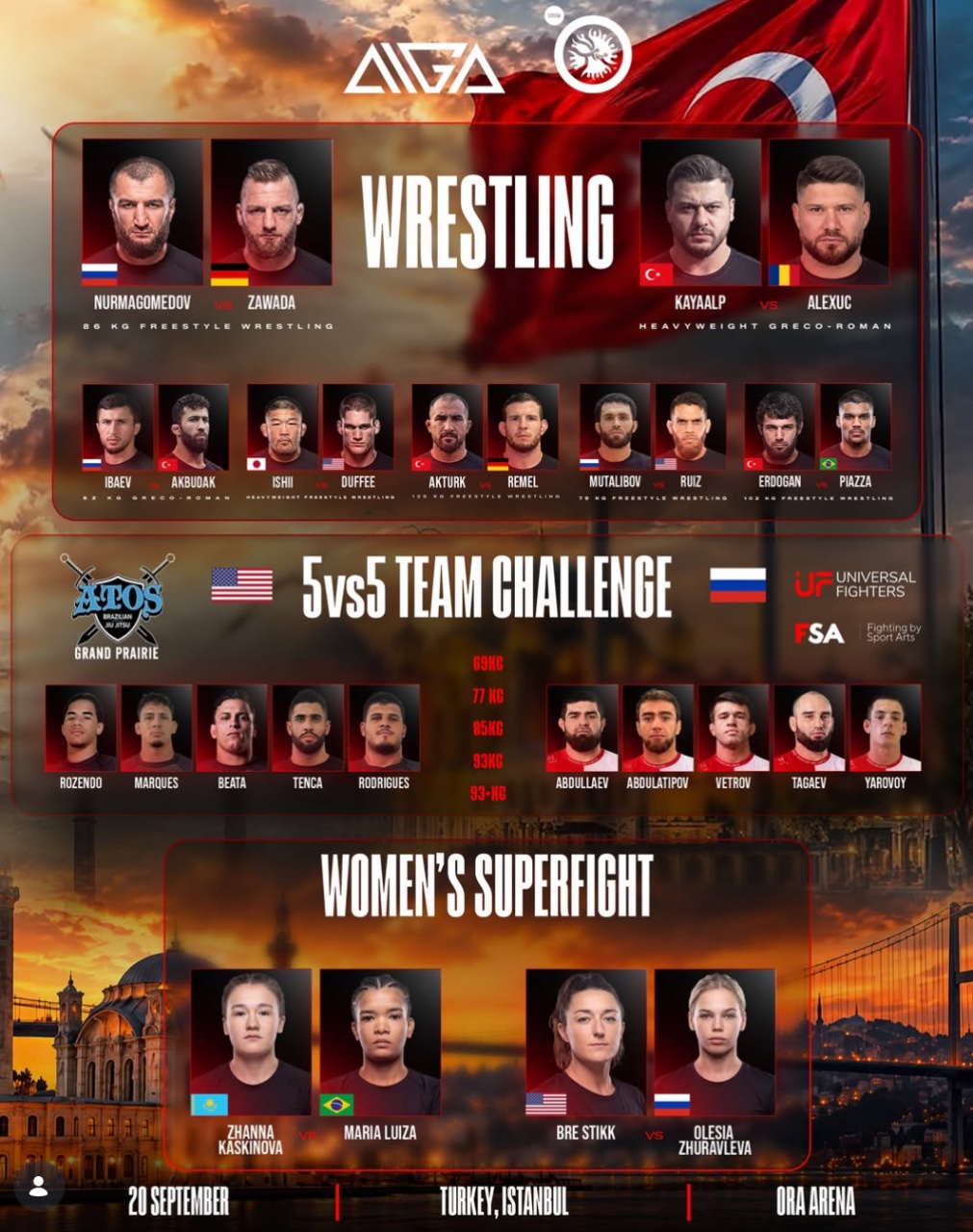 AIGA İstanbul Kartı Açıklandı! Rıza Kayaalp, Umar Nurmagomedov ve Dünya Yıldızları Aynı Gecede